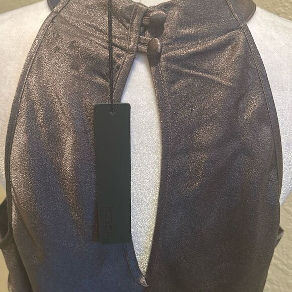 Krisa Size M Halter Maxi Dress Dark Taupe Metallic Eveningwear 100% Viscose New - Picture 9 of 12